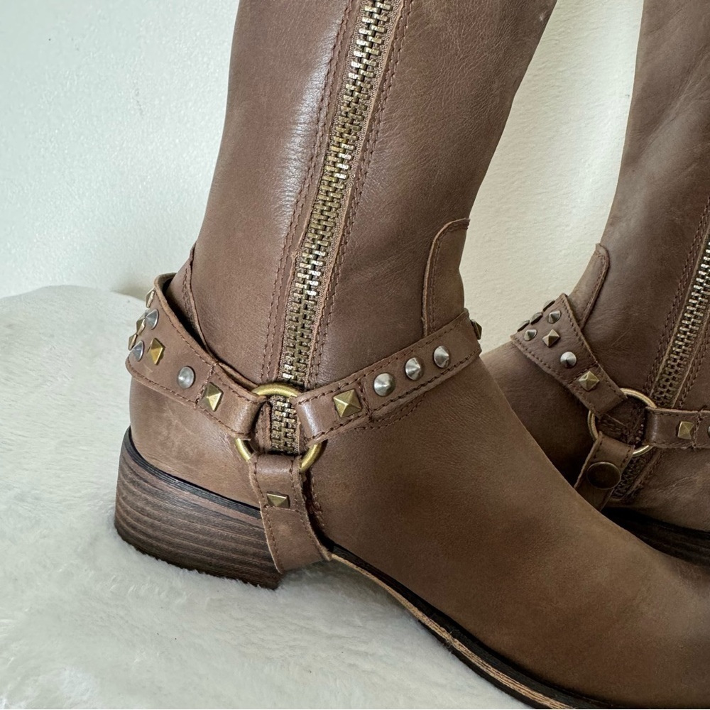 BP Knee High Brown Leather Studded Boots Size 6.5 M - Picture 6 of 10